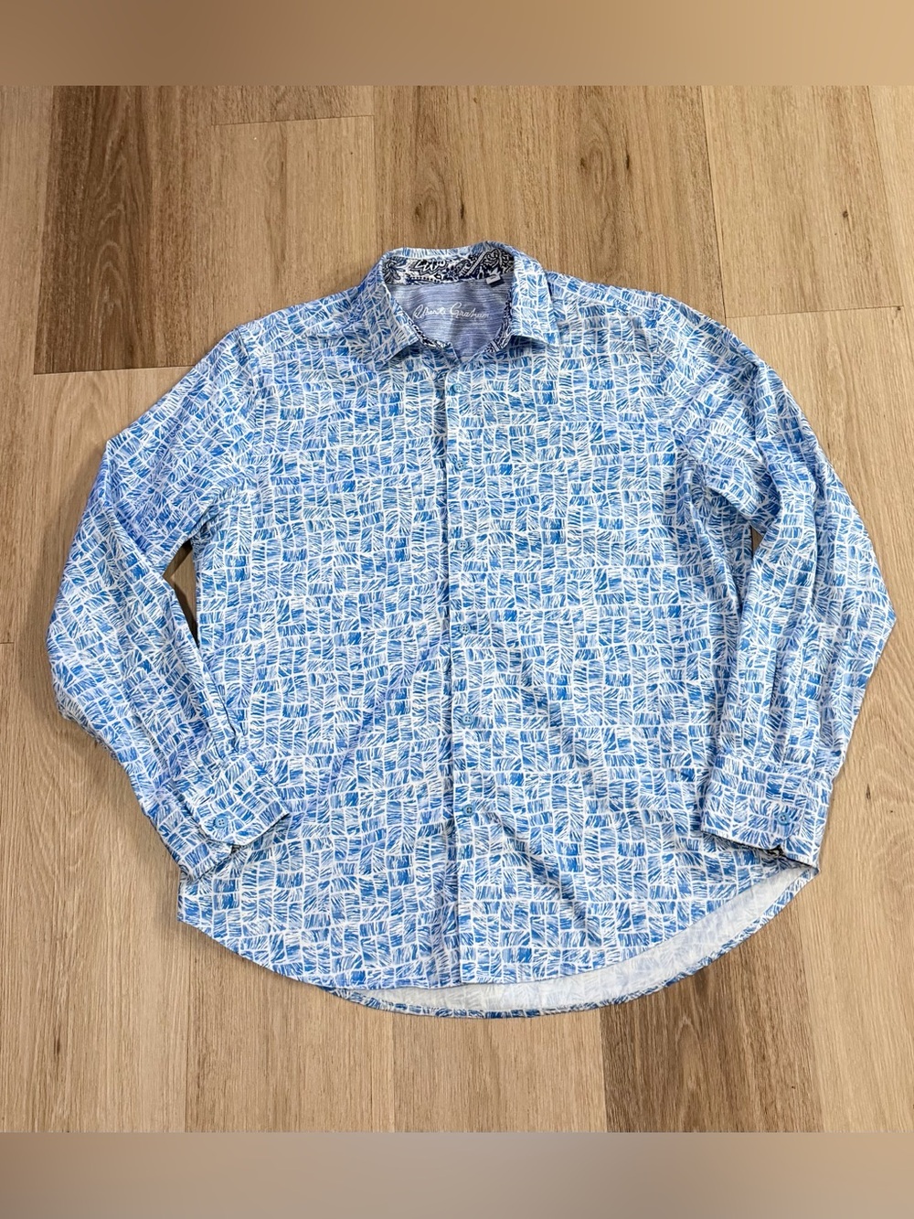 Robert Graham Men’s Long Sleeve Button-Up Shirt Large Blue Edens Classic Fit